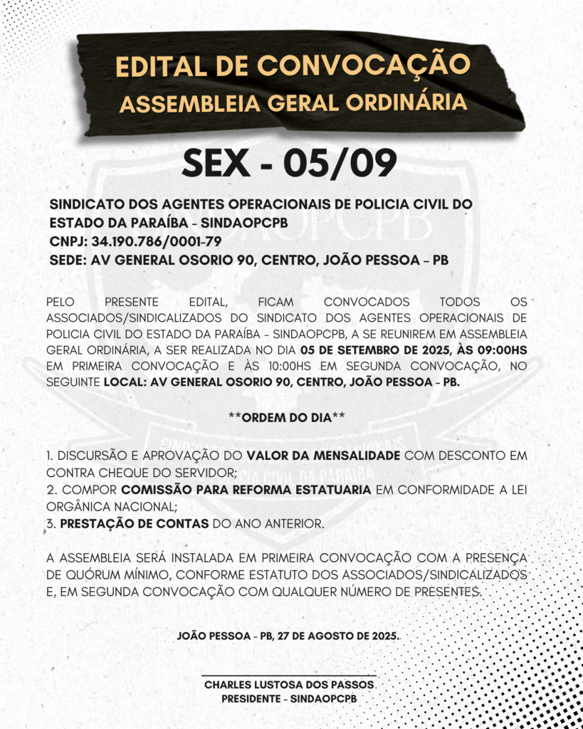 Edital de Convocação Assembleia Geral Ordinária 2 Aviso de feriado moderno simples cinza preto instagram story Post para Instagram 45 1 2